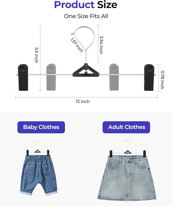 NORTHERN BROTHERS Pants Skirt Hangers 50 Pack - Stackable Space Saving Jeans Shorts Hanger with Clips for Kid, Man, Women, Children, Baby