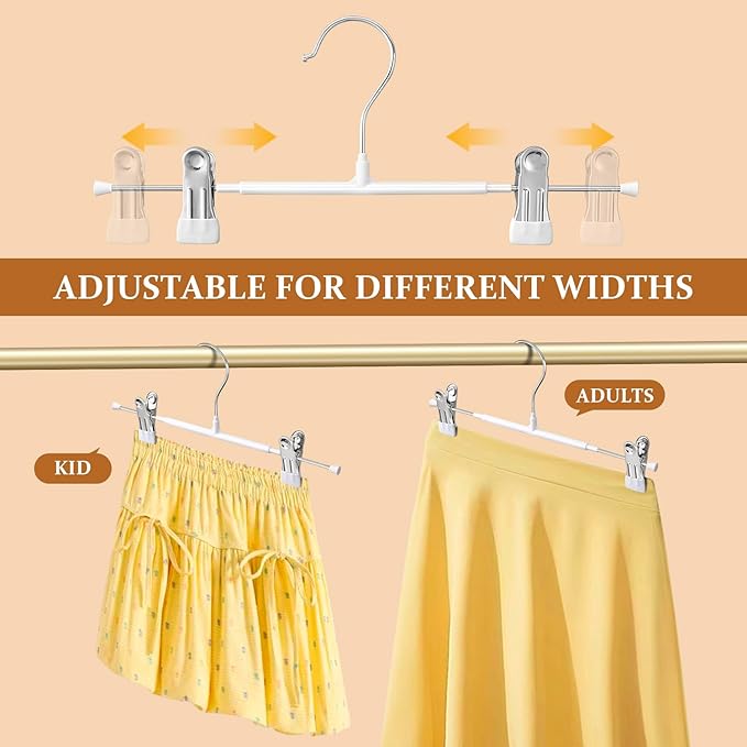 10 Pack 12Inch Heavy Duty Pants Skirt Hangers with Clips,Metal Trousers Hanger for Jeans White Non Slip Women Shorts Hangers Saving Space Clothing Hanger for Adult,Men,Children,Kid,Baby