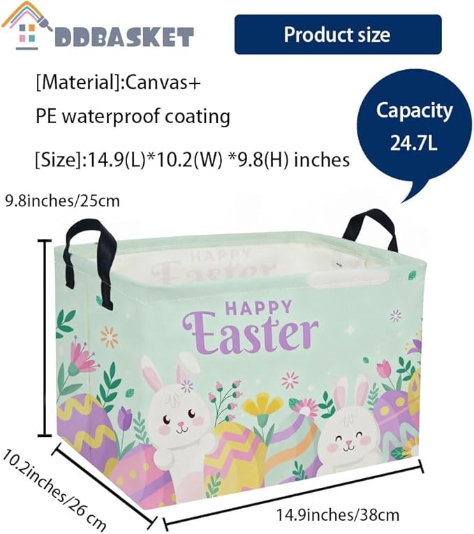 Rectangular Easter Basket Kids Basket Rectangular Cute Storage Bin Organizer Box Room Decor for Home Decor.(Blue eggs)