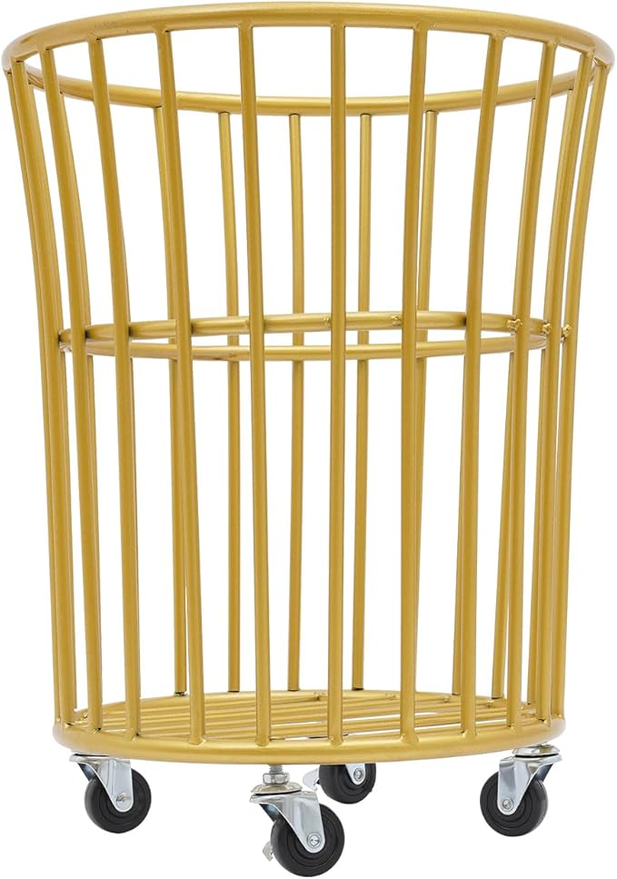 Wire Metal Rolling Laundry Basket On Wheels,Mesh Wire Laundry Basket Storage Cart for Bathroom Bedroom Dirty Clothes Storage (C)