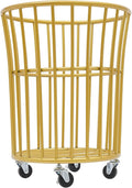 Metal Laundry Basket, Rolling Laundry Hamper with Wheels, Round Mesh Iron Basket Storage Clothes Organizer with Locking Casters for Laundry Room Bathroom Bedroom Closet Dorm (Gold)