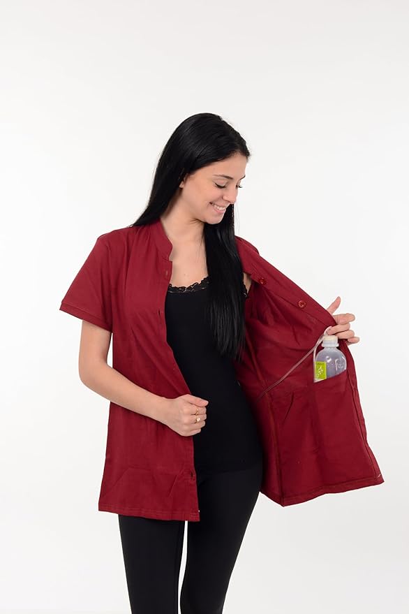USBD Post Mastectomy Shirt with Drain Pockets Band Collar Post Op Recovery Tops