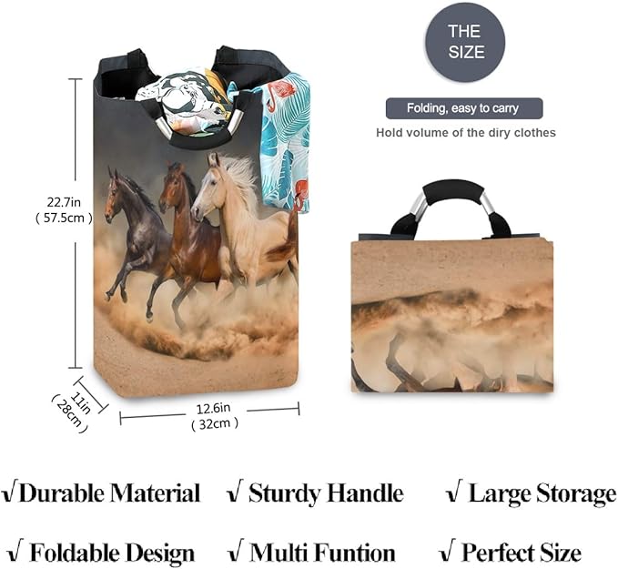 CaTaKu Animal Horse Laundry Hamper, Horse Laundry Basket Box Large Storage Collapsible Tall Clothes Hamper for Laundry Room Bedroom
