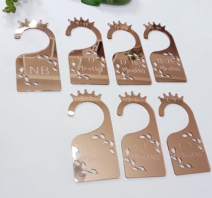 Baby Closet Dividers,Set of 7 Acrylic Mirror Baby Clothes Organizers for Wardrobe Closet Home Nursery from Newborn to 24 Months (Rose Gold Mirror, Model 1)