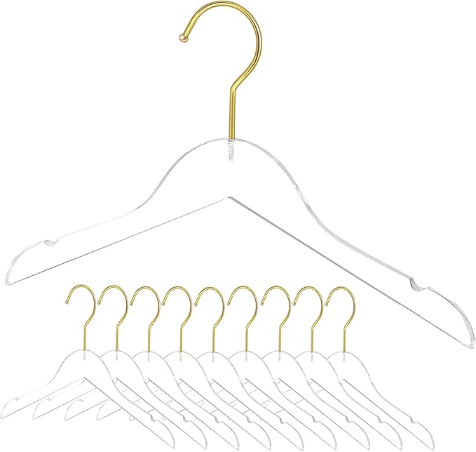 10 Pack Clear Acrylic Children's Hangers for Kids, Baby, Toddler, Infant Clothes Closet - Premium