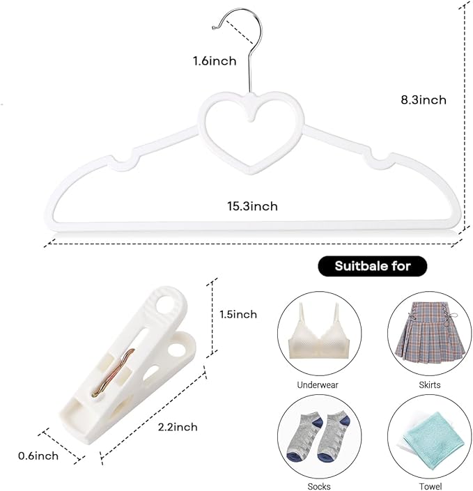 Plastic Hangers 30 Pack, Cute Hangers Ultra Thin Space Saving - Heart Hangers White Plastic Hangers with 360 Degree Swivel Hook -Strong Adult Coat Hangers for Dress,Shirt,Coats