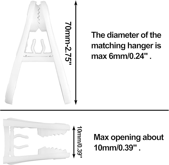 Plastic White Hanger Clips - 60 Pack Multi-Purpose Clips for Hangers, Finger Clips for Plastic Hangers, Pants Hangers(White)