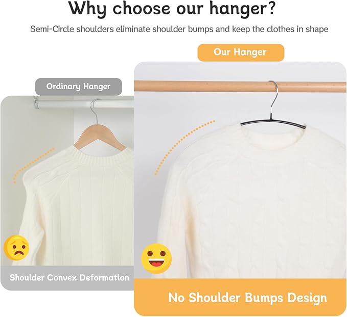Nature Smile Non Slip PVC Coating Sweater Hangers,Dress Suit Coat Hangers,Wide Shoulder Bump Free Golf T Shirts Clothes Hangers (Black Color 20 Pack)