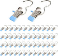 Clothes Pins, 50 Pack Hanger Hooks, Stainless Steel Laundry Clips, Travel Hangers, Towel Clips, Legging Organizer for Closet Hanging, Space Saving Hanger Clips for Pants, Jeans, Hats, Boot(50P+Blue)