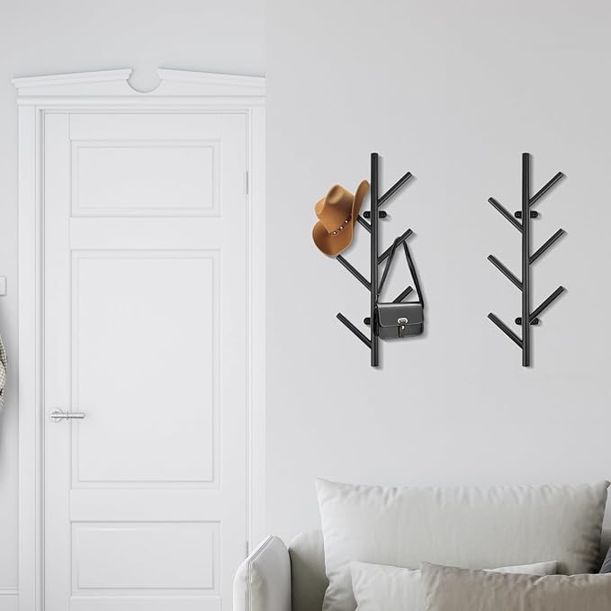 2 Pack Vertical Coat Rack Wall Mount,Metal Vertical Hat Rack for Wall(16 inches),Suitable for Hanging Clothes, Hats, Bags and Scarves(Black)
