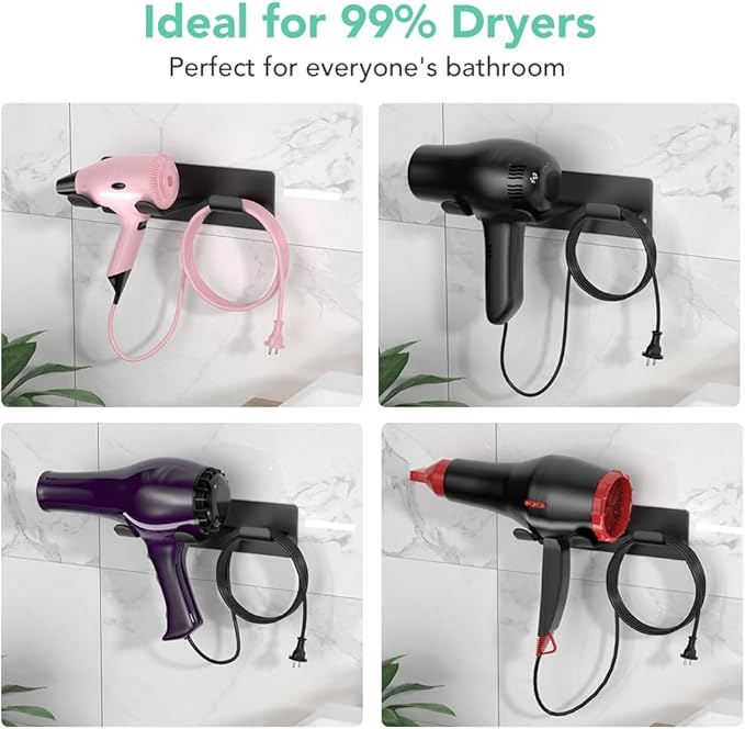 Hair Dryer Holder Wall Mount Compatible with Dyson Hair Dryer, 304 Stainless Steel Hair Dryer Blow Diffuser Holder Organizer Adhesive for The Bathroom Black