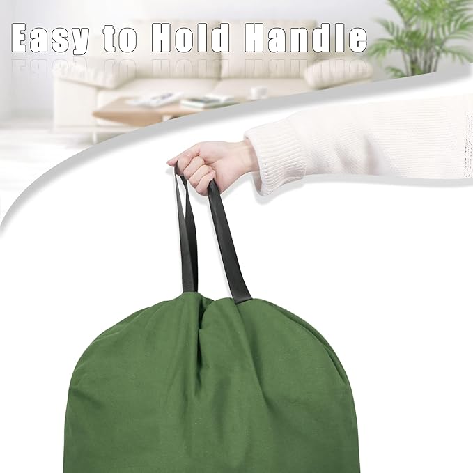 Sanlykate Large Canvas Cotton Laundry Bag with Drawstring & Handles, Heavy Duty Durable Dirty Clothes Organizer, Tear Resistant Hamper Liner Storage Bag, Travel Sack, 25.5 x 34inch - Army Green