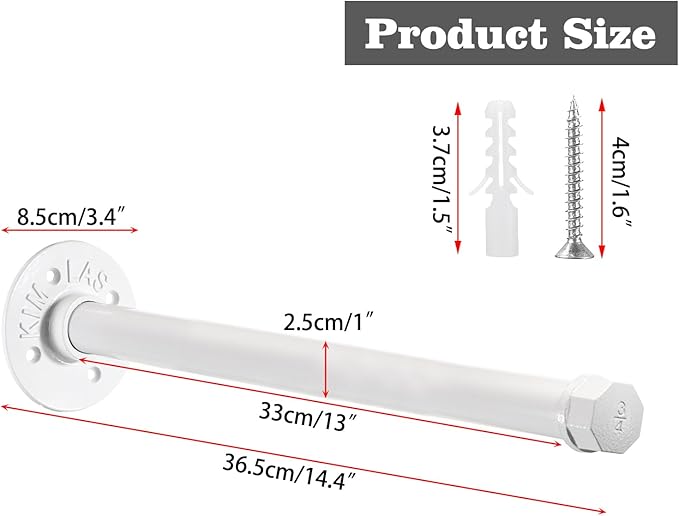 Sumnacon 2 Pcs 14 Inch Industrial Pipe Clothes Bar - Heavy Duty Rustic Metal Coat Hanger with Screws,Wall-Mounted Garment Holder Rack for Bedroom Bathroom Wardrobe Boutique Clothing Store,White