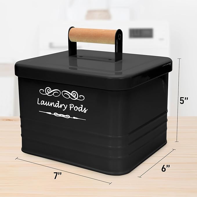 ELITAPRO Modern Farmhouse Laundry Pods Container - Metal Detergent Pods Holder with Lid for Laundry Room Decor & Accessories - Organization & Storage