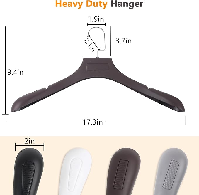 DEDU Suit Hangers for Men 40 Pack, Extra Wide Suit Hanger Non Slip Width 17.7", Thick Plastic Coat Hangers Brown with Metal Hook
