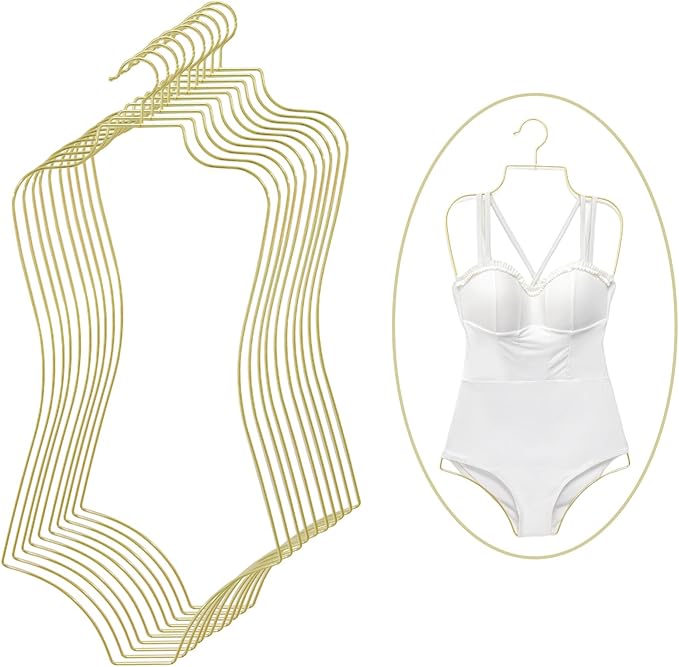 Body Shape Swimsuit Bikini Hanger Wire Display Hangers for Lingerie Bathing Suits Swimwear Clothes Coat (20, Gold)