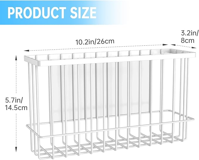 NiHome Magnetic Metal Basket Organizers, 2PCS Medium & Small, Versatile Storage for Kitchen & Office Holds Up to 14 lbs, Easy Attach to Refrigerator or Any Magnetic Surface(White)