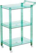 Acrylic-Style Utility Rolling Cart, 3-Tier Clear Storage Cart with Pulling Handle & 4 Wheels for Kitchen Living Room Dining Bathroom Laundry, Multifunction Serving Trolley for Small Spaces(Green)
