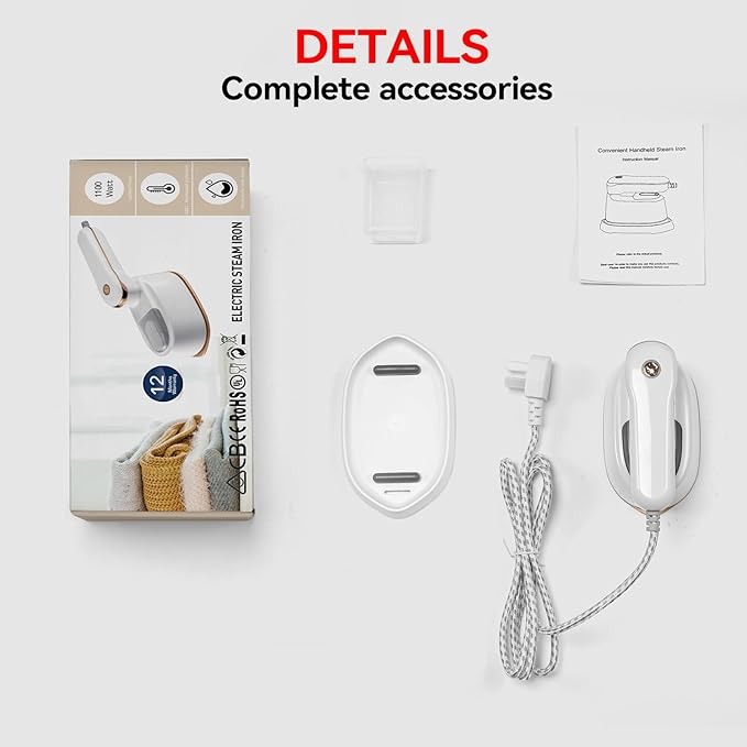 Garment Steamer, 2-IN-1 Travel Iron for Clothes, Powerful Clothes Steamer Iron for Travel, 1100W, Fast Heat-up, 3 Steam Levels Output, Portable Handheld Steamer for Travel Home & Office (Light White)
