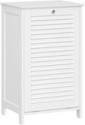 RiverRidge Ellsworth Laundry Cabinet with Tilt-Out Door, Removable Cloth Bag, Shutter Design & Polished Silver Knob Laundry Room Storage Cabinet.