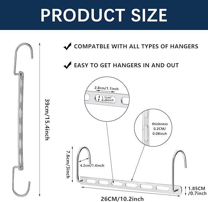 8 Pack Space Saving Metal Collapsible Hangers for Heavy Clothes, Closet Space Savers Metal Hanger Organizer for Dorm, Room Essentials Storage