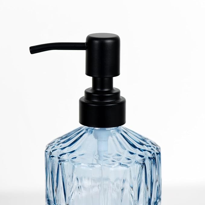 18 oz Dark Green Thick Glass Soap Dispenser with Black Rustproof Pump Refillable Bathroom, Kitchen Soap Dispenser for Hand Soap, Detergent, Lotion (Blue)