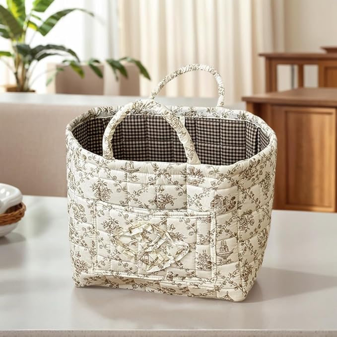 Quilted Laundry Basket Floral Storage Basket Cute Fabric Laundry Baskets Large Boho Foldable Nursery Hamper (Floral08)