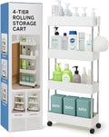 Modern Home 4-Tier Rolling Storage Cart with Bins – Slim Organizer for Bathroom, Kitchen, Laundry & Pantry – Mobile Utility Shelves with Wheels