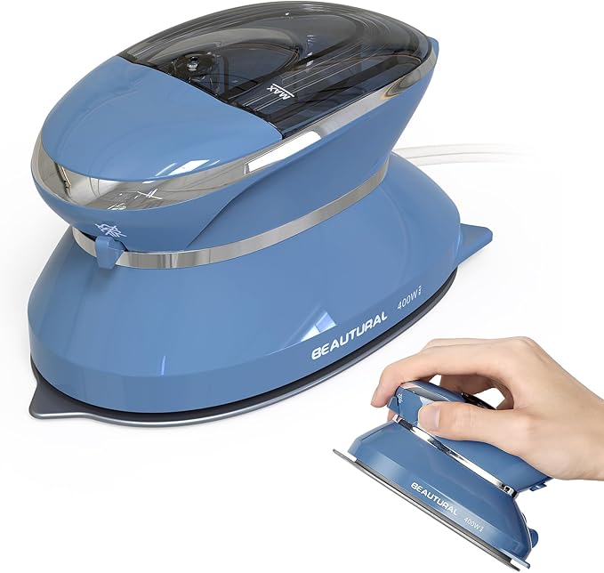 BEAUTURAL Mini Travel Steam Iron for Clothes with Dual Voltage, Non-Stick Soleplate, One Temperature Technology, Detachable Water Tank, Ideal for Sewing, Quilting and Handcraft