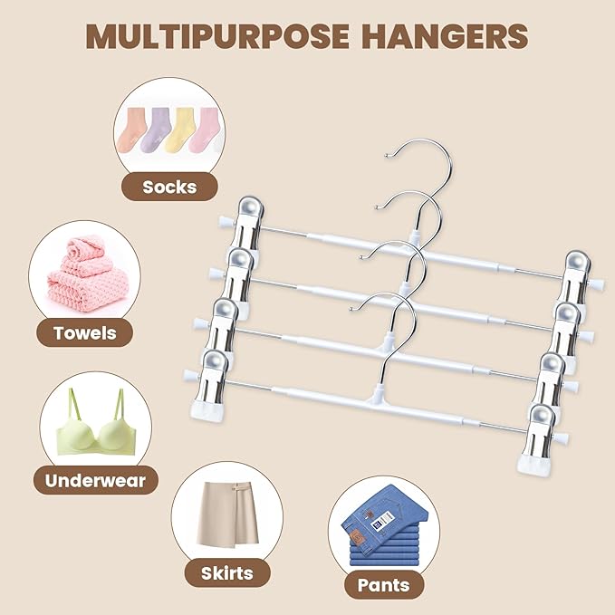 HUADYMEET 50 Pack 12Inch Pants Hangers with Clips,Metal Trouser Hanger for Jeans.Space Saving Skirt Hangers Heavy Duty Non-Slip Adjustable Clothes Shorts Hanger for Women,Men,White