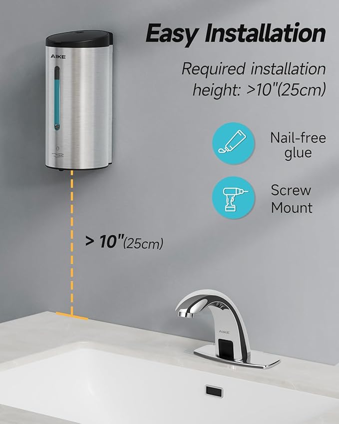 AIKE Wall Mount Automatic Foam Soap Dispenser 25 OZ Commercial Large Capacity Stainless Steel Model AK1205FA(Brushed)