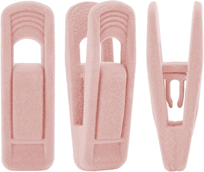 Trgowaul Light Pink Velvet Hangers Clips, Pant Hangers Velvet Clips, Strong Finger Clips Perfect for Thin Velvet Hangers Suit Skirt Pant Clothes Velvet Hangers, Velvet Baby Hangers Clips