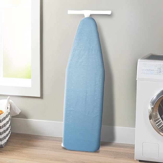 HOMZ Ironing Board, Folding Compact Table with Foam Pad and Cotton Cover, Light Blue - Portable Iron Machine Stand for Pressing Clothes - Ideal for Home, Dorm, and Laundry Room