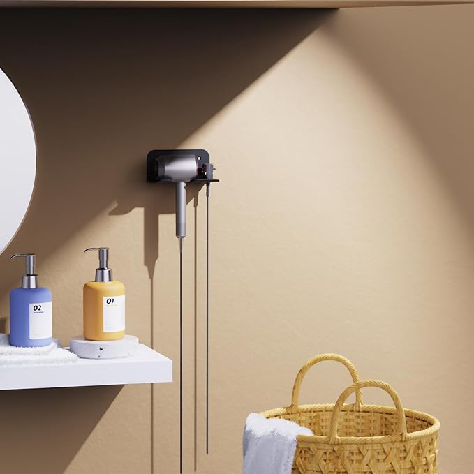 FUNTIN Hair Dryer Holder Wall Mount, Blow Dryer Organizer Wall Mounted,Hair Tool Organizer for Bedroom & Bathroom, Multi-Functional Hair Dryer Rack for Dyson Supersonic