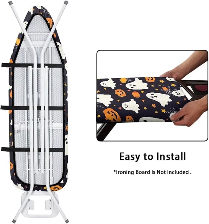 Halloween Pumpkin Ghost Iron Board Cover with Elastic Edge Thick Ironing Board Cover Standard Size Extra Wide Universal Fit 54x15 inches