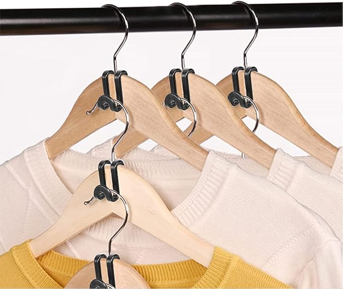 100 Pcs Clothes Hanger Connector Hooks, Wardrobe Hanger Extender Clips, Cascading Connection Hooks for Clothes Cabinet Closet Organizer Space Savers Outfit Hangers Accessory (Black)