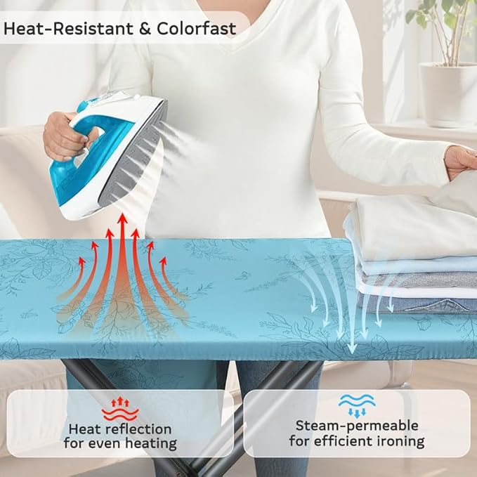 FIOBEE Ironing Board Cover and Pad Extra Thick Iron Board Pad with Heat-Resistant Mesh Padded Iron Board Covers Adjustable Buckle & Elastic Edges for 15x54 Standard Size Ironing Board, Teal Green