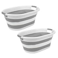 2pk Collapsible Laundry Basket | Portable | Space Saver Storage | Hold 2 Loads | Store Under the Bed or Closet | Good for Kids | Dorm | Bedroom | Large | White/Grey