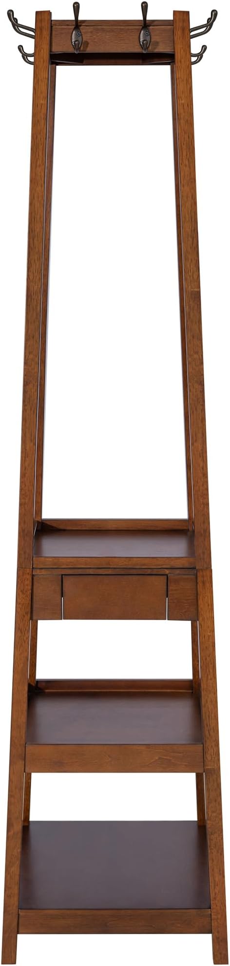 eHemco Wooden Coat Rack Stand with 8 Hooks, 3 Storage Shelves and Drawer, Heavy Duty Hall Tree, 70.20 Inches Height, Coffee