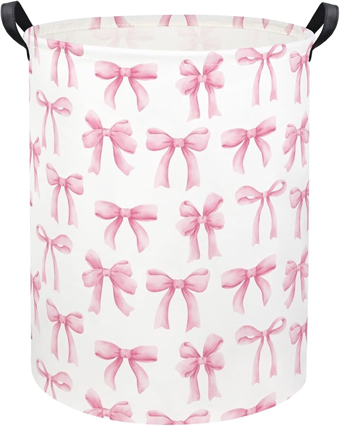 Baby Laundry Basket Kids Hamper Toy Storage Bin for Boys Room Decor Baby Nursery Hamper Gift Baskets for Bedroom Bathroom(Bowknot)