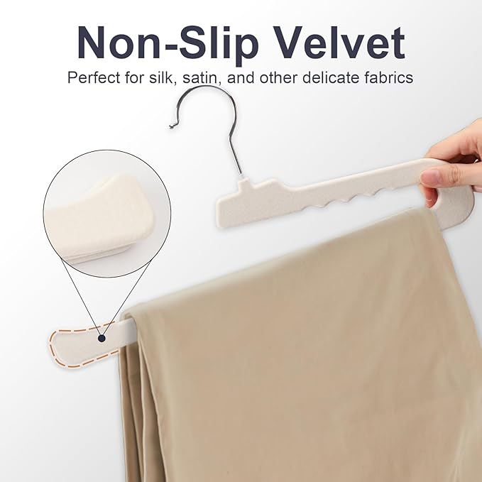 Velvet Pants Hangers - 16 Pack White Non Slip Open Ended Hanger with 360 Swivel Hook - Closet Space Saving Hanger for Heavy Pants, Jeans, Trousers, Scarf