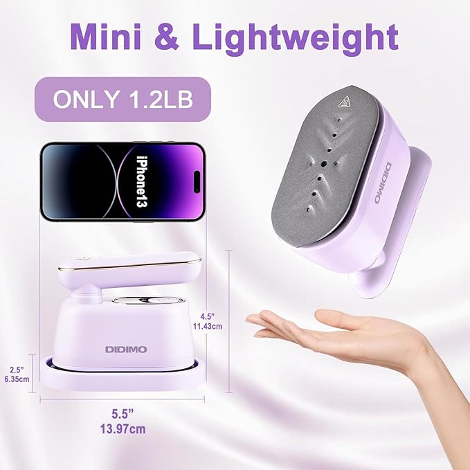 Travel Steamer, Dry & Wet 2 in 1 Portable Steamer for Clothes, 180° Rotatable Mini Steam Iron, Portable Iron for Home, Travel, Dorm, Gifts, School Gift, Home Essential (Purple)