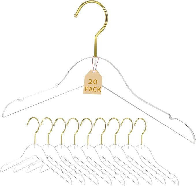 20 Pack Clear Acrylic Children's Hangers for Kids, Baby, Toddler, Infant Clothes Closet - Premium