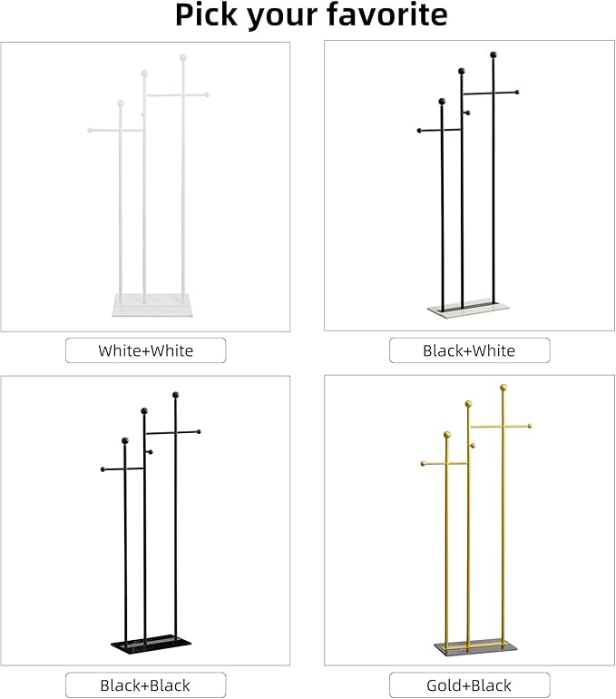 Metal Freestanding Coat Rack with Marble Base Heavy Duty Clothes Rack Coat Tree Stand Hat Rack for Corner Bedroom Entryway Living Room Hotel 19.69 x 11.02 x 68.9 Inches (Black)