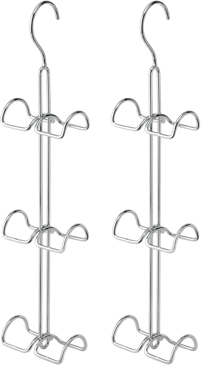 mDesign Metal Wire Over The Closet Rod Hanging Storage Organizer Hanger for Storing and Organizing Purses, Backpacks, Satchels, Crossovers, Handbags - 2 Pack - Chrome