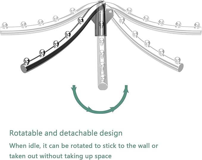 Folding Wall Mounted Clothes Drying Rack, Stainless Steel Wall Mount Garment Hook with Swing Arm Space Saver Cloth Hanging System Closet Storage Organizer Coat Hanger for Bathroom Bedroom Laundry Room