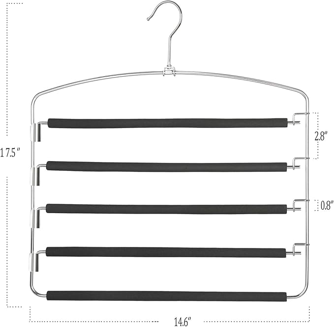 Pants Hangers 5 Layers Metal Slack Magic Hangers Non-Slip Foam Padded Swing Arm Space Saving Hanger Clothes Closet Storage Organizer for Pants Jeans Trousers Skirts Scarf Ties Towels