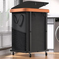 150L (40 Gal) Large Fashion Laundry Basket with Wheels, Leather Patchwork Rolling Hamper Carts, Sturdy Metal Frame, Removable Washable Bag, Tall Clothes Sorter for Bedroom, Laundry Room - Black