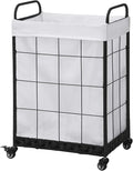 Heavy Duty Laundry Hamper with Lockable Rolling Wheels – Durable, Collapsible Laundry Basket Featuring Removable Liner Bag & Metal Handle (White)