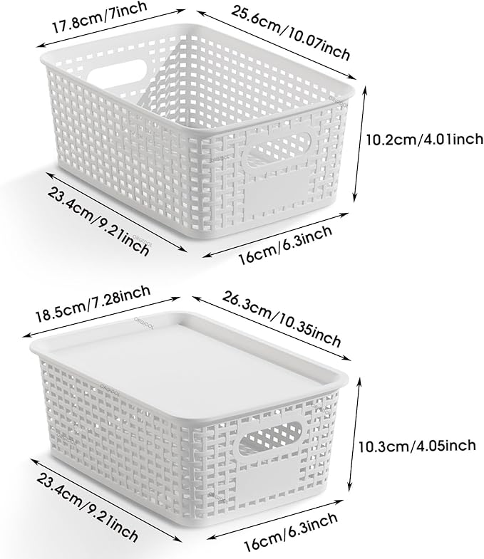 Plastic Storage Basket with Lids 10 Pack Stackable Storage Bins Containers with Lid, Decorative Storage Boxes for Organizing Shelves, Drawers, Playroom, Classroom, Office, Closet, White